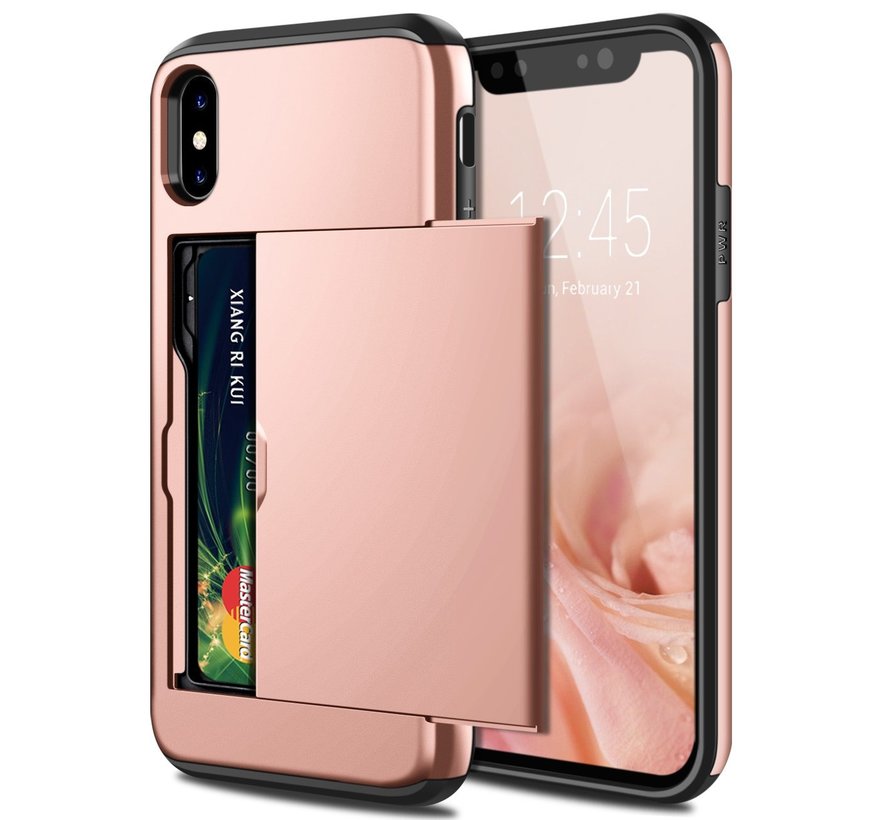 Telefoonhoes Kaarthouder met slide IPhone (Rosé gold)